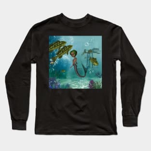 Little mermaid in the deep ocean Long Sleeve T-Shirt